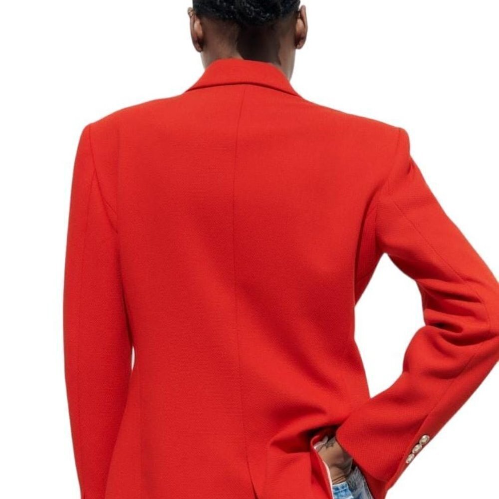 ZARA DOUBLE BREASTED PIQUÉ BLAZER RED SIZE S | 3169/711/600 - Picture 4 of 8